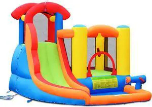 Costway Inflatable Bounce House Water Slide w/ Climbing Wall Splash Pool Water Cannon