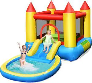 Costway Inflatable Bounce House Kids Slide Jumping Castle Pool with Balls & Bag