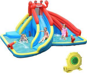 Costway Inflatable Water Slide Crab Dual Slide Bounce House Splash Pool with 950W Blower
