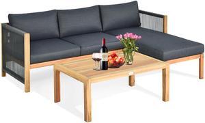 Costway  3PCS Patio Sofa Furniture Set Thick Cushion Acacia Wood