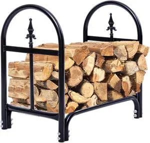 Costway 2 Feet Outdoor Heavy Duty Steel Firewood Log Rack Wood Storage Holder Black