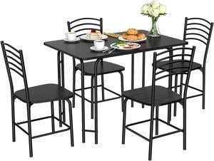 5 Pcs Modern Dining Table Set 4 Chairs Steel Frame Home Kitchen Furniture Black