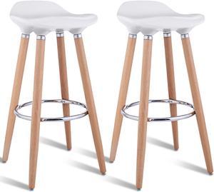 Costway Set of 2 ABS Bar Stool Breakfast Barstool W/ Wooden Legs Kitchen Furniture White Backless
