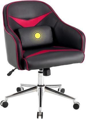 Costway Office Chair Task Desk Swivel Adjustable Height w/ Massage Lumbar Support Red