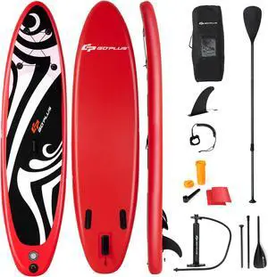Goplus 11' Inflatable Stand Up Paddle Board Surfboard W/Bag Aluminum Paddle Pump Red