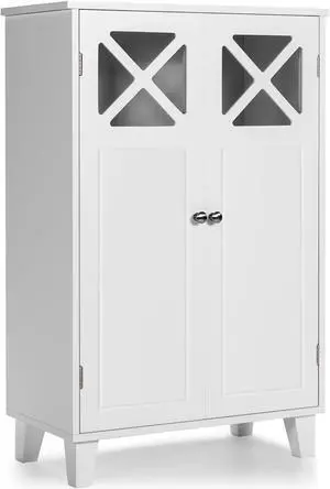 Costway Bathroom Cabinet Wooden Storage Cabinet Free Standing w/ Double Doors