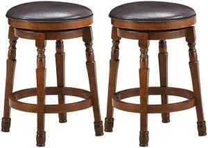 Costway Set of 2 24'' Swivel Bar Stool Leather Padded Dining Kitchen Pub Chair Backless