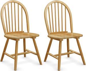 Set of 2 Vintage Windsor Dining Side Chair Wood Spindleback Kitchen Room Natural