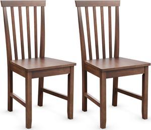 Costway Set of 2 Dining Chair Brown Kitchen Spindle Back Side Chair with Solid Wooden Legs