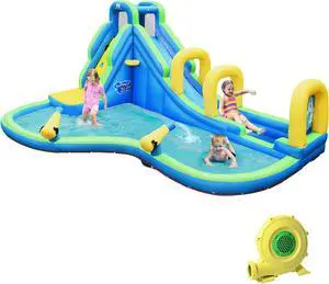 Costway Inflatable Water Slide Kids Bounce House Castle Splash Water Pool W/ 750W Blower