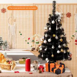 Costway 3ft Unlit Artificial Christmas Halloween Mini Tree with Plastic Stand Black
