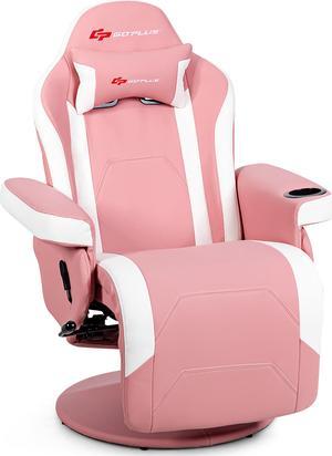 Massage Gaming Recliner Reclining Racing Chair Swivel w/Cup Holder & Pillow Pink