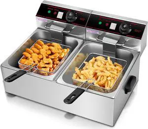 5000W Electric Countertop Deep Fryer Dual Tank Commercial Restaurant Steel