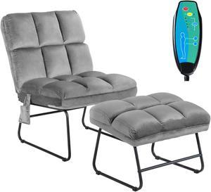 Electric Massage Chair Vibrating Velvet Sofa w/Ottoman and Remote Control Gray