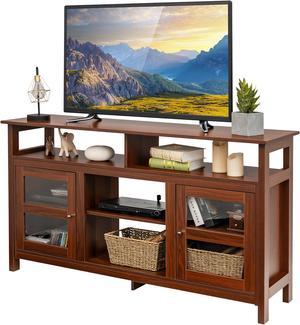 Costway 58'' TV Stand Entertainment Console Center W/ 2 Cabinets Up to 65'' Walnut