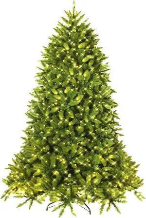 Costway 6ft Pre-lit PVC Christmas Fir Tree Hinged 8 Flash Modes w/ 650 LED Light