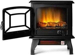 Costway 20''  Freestanding Electric  Fireplace Heater Stove W/ Thermostat & Flame Effect