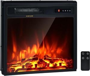 Costway 18''Indoor Electric Fireplace Freestanding & Recessed Heater Log Flame Remote 1500W