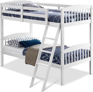 Wood Hardwood Twin Bunk Beds Convertible into 2 Individual Kid Bed Ladder White
