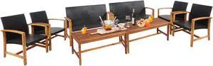 Costway 8PCS Outdoor Patio Rattan Furniture Set Acacia Wood Frame Sofa Loveseat Garden