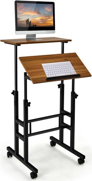 Costway Mobile Standing Desk Rolling Adjustable Laptop Cart Home Office  Natural