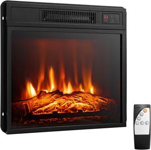 Costway 18" Electric Fireplace Inserts & Freestanding Adjustable Heater Log Flame 1400W