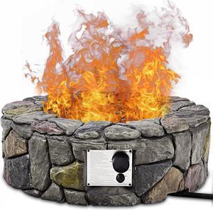 Costway 28'' Propane Gas Fire Pit Outdoor 40,000 BTUs Stone Finish Lava Rocks Cover Grey