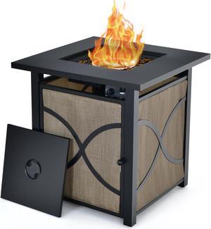 Costway 25-Inch Square Propane Fire Pit Table 40000 BTU W/ Lid, Fire Glass