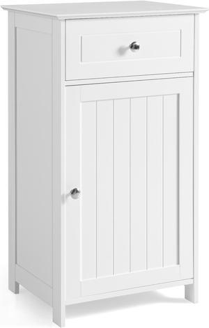 White Floor Storage Cabinet Bathroom Organizer Cupboard Drawer Shelf Bath Towel