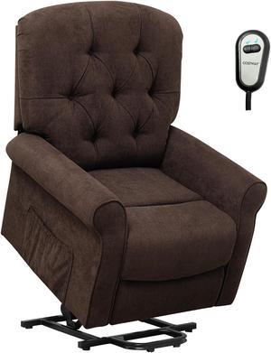 Costway Power Lift Recliner Chair Sofa for Elderly w/ Side Pocket & Remote Control Brown