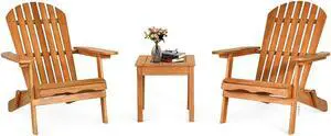 Costway 3PCS  Patio Wooden Adirondack Chair Table Set Folding Seat Furniture Garden