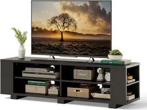 Costway 59'' Wood TV Stand Console Storage Entertainment Media Center w/ Adjustable Shelf Black