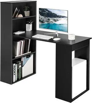 Costway Computer Desk Writing  Workstation Office w/6-Tier Storage Shelves Black