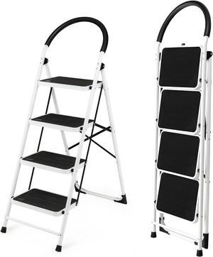 Costway 4 Step Ladder Folding Stool Heavy Duty 330Lbs Capacity Industrial Lightweight