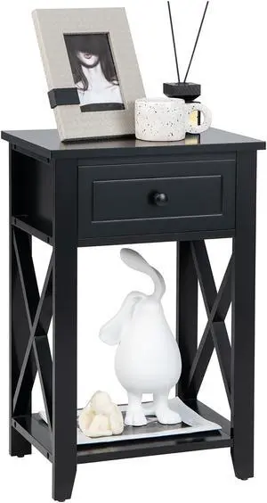 Costway Nightstand Sofa Side End Table W/ Drawer & Shelf Bedroom Black