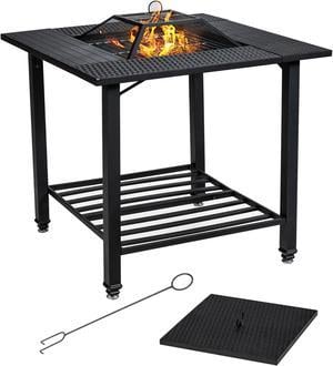 Costway 31'' Outdoor Fire Pit Dining Table Charcoal Wood Burning W/ Cooking BBQ Grate