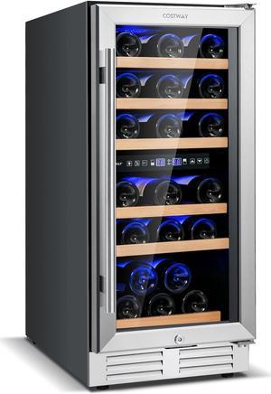 Costway 30-Bottle Freestanding Wine Cooler 15''Dual Zones Wine Cellar w/ Temp Memory