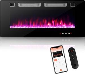 Costway 42 Inches Ultra-Thin Electric Fireplace Wall-Mounted & Recessed Fireplace Heater