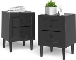 Costway 2 PCS Nightstand End Bedside Coffee Table Wooden Leg Drawers Black