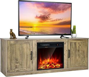 Costway 58'' Fireplace TV Stand Entertainment Console W/ 18'' Electric Fireplace Natural