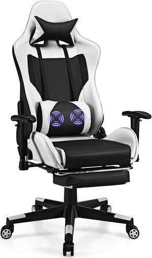 Costway  Gaming Chair Massage  Reclining Racing Office Computer Chair with Footrest White