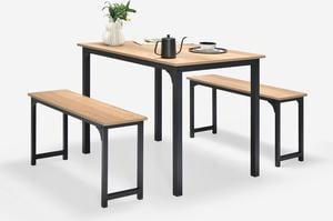 Costway 3pcs Dining Table Set Modern Studio Collection Table and 2 Bench Nature