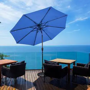 Costway 10FT Patio Solar Umbrella LED Patio Market Steel Tilt W/ Crank Outdoor Blue New Costway 10FT Patio Solar Umbrella LED Patio Market Steel Tilt W/ Crank Outdoor Blue New