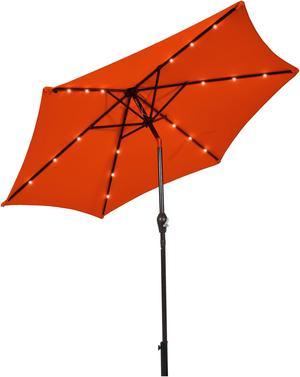 Costway 9FT Patio Solar Umbrella LED  Steel Tilt With Crank Orange