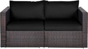 Costway 2PCS Patio Rattan Corner Sofa Sectional Furniture Set Black Cushion