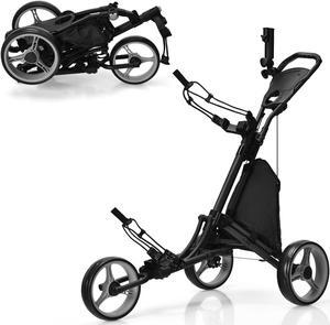 Goplus Folding 3 Wheels Golf Push Cart W/Bag Scoreboard Adjustable Handle Grey