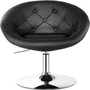 Costway 1PC Accent Chair Adjustable Modern Swivel Round Tufted Back  PU Leather Black