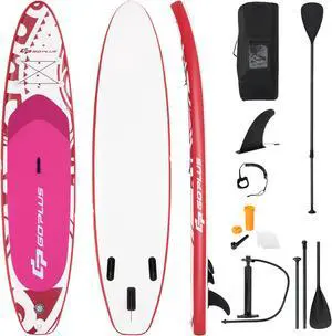 Goplus 10.5'Inflatable Stand Up Paddle Board SUP W/Carrying Bag Aluminum Paddle Pink