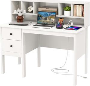 Costway 47.5'' Computer Desk Writing Desk Workstation w/ 4-Tier Shelves