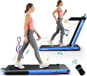 SuperFit Up To 7.5MPH 2.25HP 2 in 1 Single Display Screen Treadmill W/ APP Control Speaker Remote Control Blue